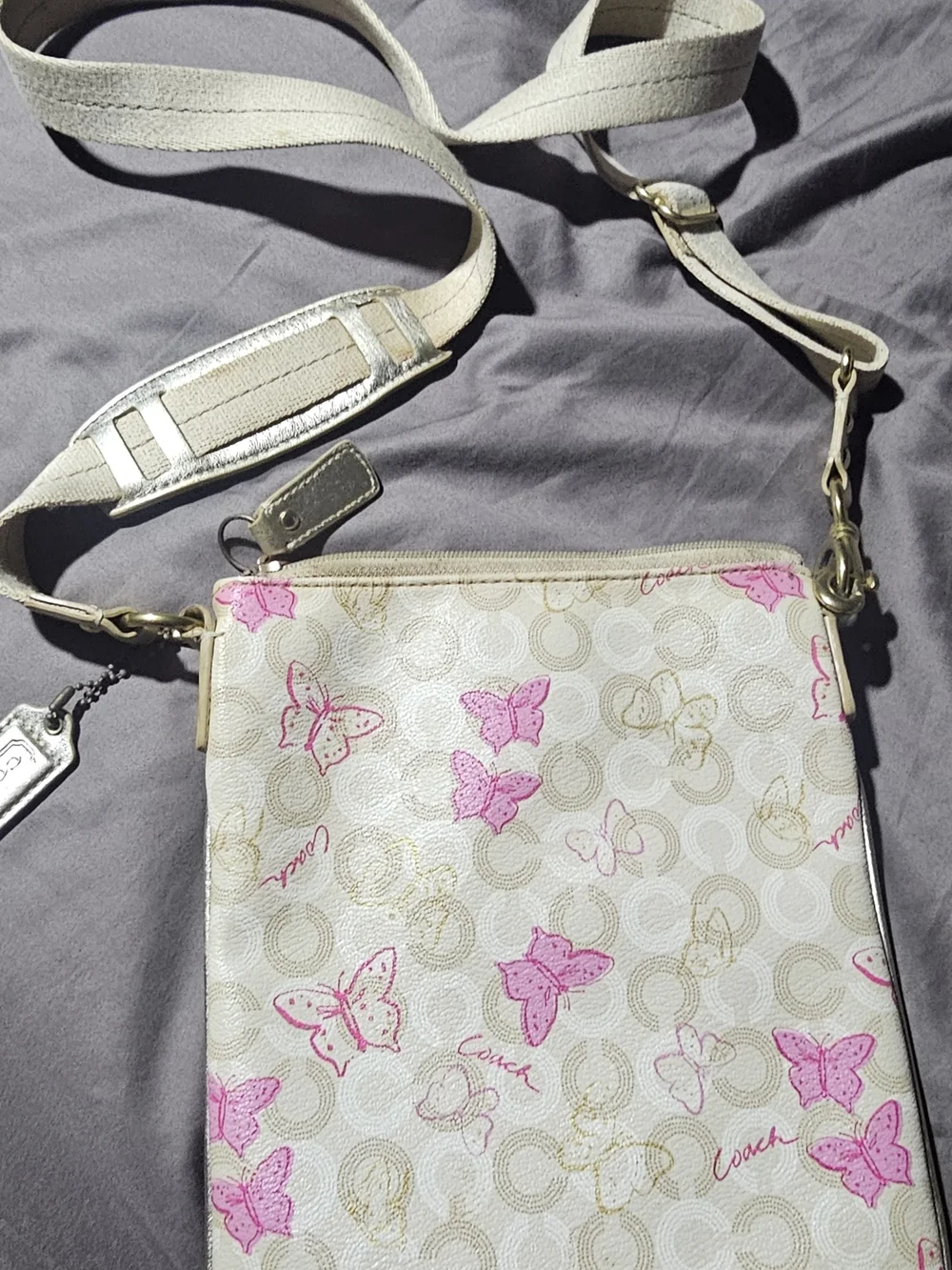 Authentic Coach Beige Butterfly Crossbody Bag with Pink Accents Vintage